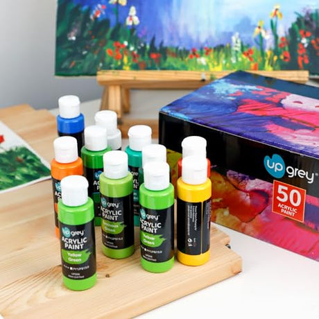 Acrylic Paint Set, Art Paints (2fl Oz/60ml ) Crafts Acrylic Paint For Kids And Adults with 5 Brushes, Non Toxic Metallic Acrylic Paints for Wood UPGREY