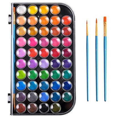 Upgraded 48 Colors Washable Watercolor Paint Set with 3 Brushes and Palette, Non-toxic Paints Sets for Kids, Adults, Beginners Artists, Make Your