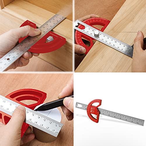 P.I.T. Angle Protractor Square 12 Inch, Adjustable Construction Protractors for Carpenters & Woodworking Hobbyists with 0-180 Degrees Measuring P.I.T.