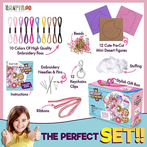 12 Pre-Cut Mini Treats Dessert Fun Kids Sewing Kit for Kids Ages 8-12  Children Beginners Sewing kit kid crafts Make Your Own Felt Pillow Plush  Craft