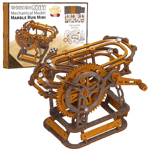 Wooden.City Marble Run Mini 3D Puzzle - European Crafted Wooden Mecahnical Model kit Marble Maze for Self-Assembly - No Glue Required, Ideal for