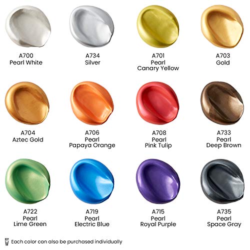 Arteza Metallic Acrylic Painting Art Set, 12 Colors Acrylic Paint, 15 Detail Brushes and 7x8.6 Inches Foldable Canvas Paper Pad Bundle, Art Supplies ARTEZA