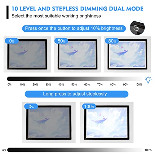 A3 Light Box Tracing, Light Board Drawing, Light Pad Weeding Vinyl, 10 Level and Stepless Dimming Dual Mode, Ultra Thin Light Table Drawing Board, CRI