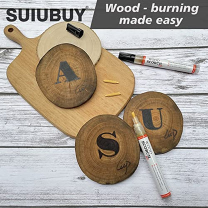 SUIUBUY Wood Burning Pen Tool - 2 PCS Scorch Pen Marker for Crafting & Stencil Wood Burning, Chemical Wood Burner Set with Oblique Tip and Bullet