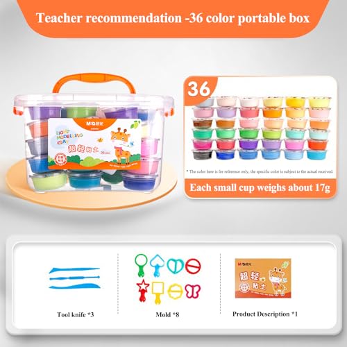 36 Colors Clay Kit Modeling Clay for Kids, Safe and Non-Toxic Clay with Sculpting Tools and 8 Mold, Ideal Halloween Christmas Gift for Kids M&G