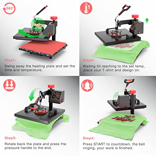 OIIEE Heat Press Machine 8 in 1 Combo Heat Press 15 x 15 Inch Heat Transfer Machine 360-Degree Swing Away Digital Shirt Printing Multifunction Heat - WoodArtSupply