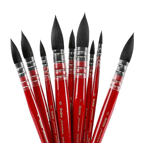 Grabie Professional Watercolor Paint Brushes, Mop Paintbrushes, 9 Pcs, Synthetic Squirrel Hair, Art Supplies for Painting, Great Watercolor Set for Grabie
