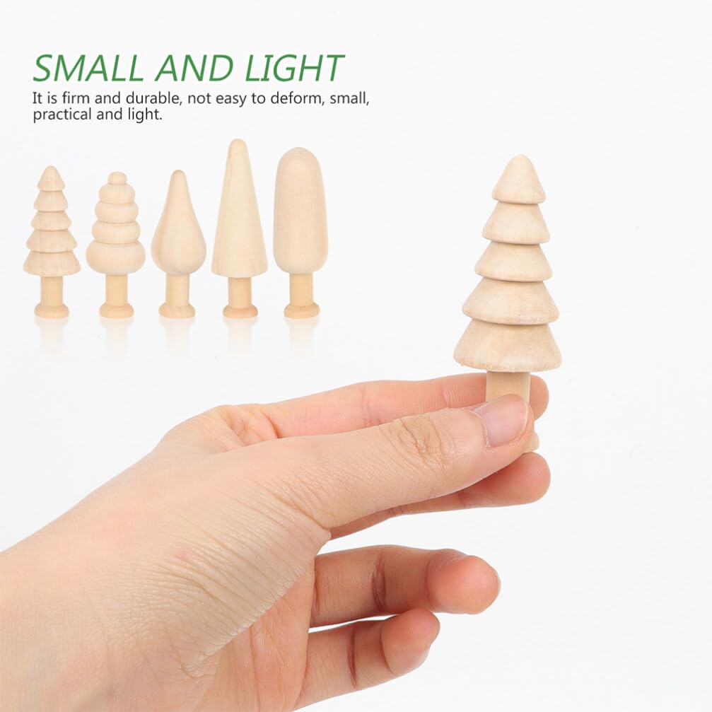 TEHAUX 20pcs Unfinished Wooden Trees, Blank Wooden Peg Dolls 5 Shape Mini Wooden Xmas Tree Craft Natural Small Wooden Tree for Arts Carfts Painting