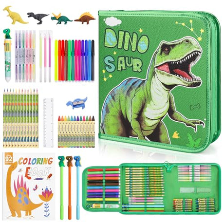 Fruit Scented Markers Set 57Pcs with Glitter Dinosaur Pencil Case & Stationery, Art Supplies for Kids Ages 4-6-8, Art Coloring Kits Box,Gifts Toy for MAIGOZON