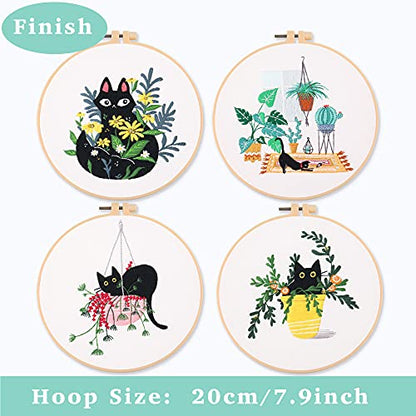 REEWISLY 4 pcs of Embroidery Starter kit with Patterns and Instructions, DIY Adult Beginner Cross Stitch Kits, Including 2 Plastic Embroidery Rings, - WoodArtSupply