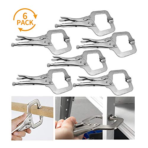 Anxingo 6 Pack Heavy Duty C-Clamp Locking Pliers Set 6” C-Clamps with Swivel Pads for Craftsmen Home Workshop Anxingo