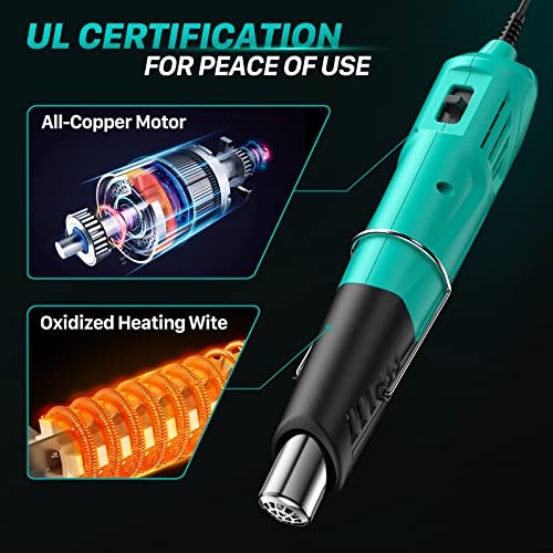 Yeegewin Heat Gun, 380W Fast Heat Mini Hot Air Gun with 2-Temp Settings 480°F~850°F(249°C-455°C) Overload Protection Reflector Nozzle, 4.9Ft Long Yeegewin