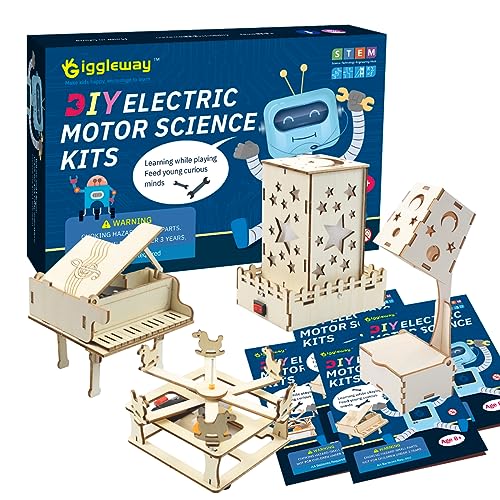 Giggleway DIY Wood Craft Building Kits, Electric Motor Woodworking Project Science Kits for Kids, Hands on STEM Learning Project Kits, 3D Puzzles