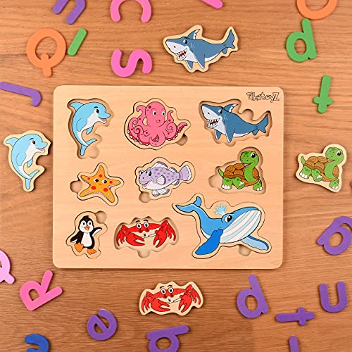 Pikatoyz Wood Puzzles for Toddlers 1-3. Wooden Toys for 1 2 3 Year Old of sea Animal Puzzles for Kids. Ideal Montessori Puzzle Gift. Baby Puzzles for - WoodArtSupply