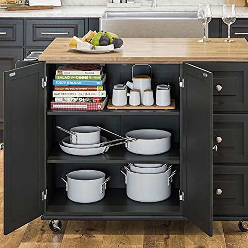 Homestyles Dolly Madison Kitchen Cart with Wood Top and Drop Leaf Breakfast Bar, Rolling Mobile Kitchen Island with Storage and Towel Rack, 54 Inch