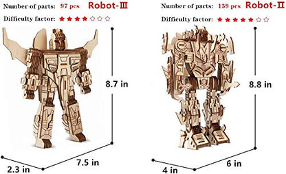 Chiyuehe Robot Puzzles 3D Wooden Building Blocks Model Self-Assembly Craft Kit DIY Brain Teaser Toys Best Gifts for Women & Men(Robot) - WoodArtSupply