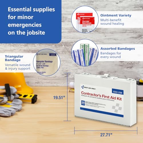 First Aid Only 9302-25M 25-Person Contractor's Emergency First Aid Kit for Home Renovation, Job Sites, and Construction Vehicles, 178 Pieces - WoodArtSupply