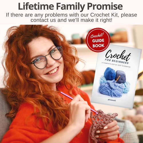 Piccassio Crochet Kit for Beginners Adults and Kids - Make Amigurumi Crocheting Projects Beginner Includes 20 Colors Yarn, Hooks, Book, a Durable Bag Piccassio
