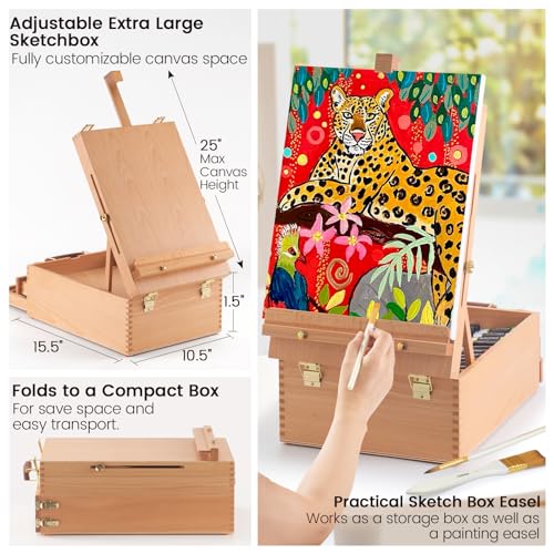MERRIY 80-Piece Acrylic Paint Set, Artist Painting Supplies Kit with Tabletop Sketch Box Easel, 48 Colors Acrylic Paints,11"x 14"Stretched Canvas MERRIY