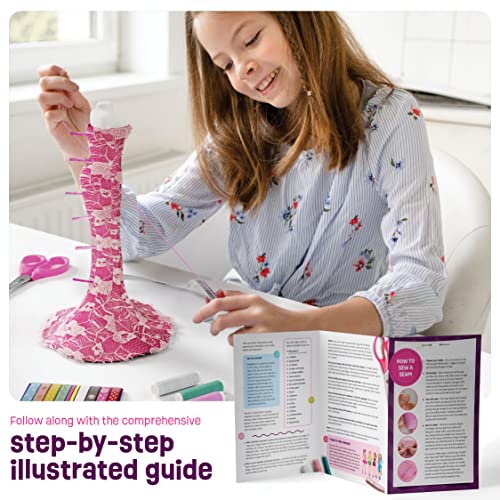 Fashion Design Studio - Sewing Kit for Kids - Designer Dress Girls Arts Crafts Kits Ages 6, 7, 8, 9, 10, 11, 12 Age - Learn to Sketch, Sew, Style - Pretty Me