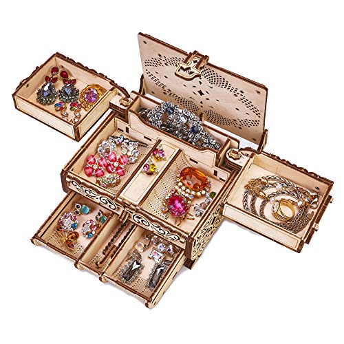 Wood Trick Treasure Box 3D Wooden Puzzle for Adults and Kids to Build - Cute & Neat Design - with Shimmering Crystals - Store Your Jewelry - DIY Gift Wood Trick