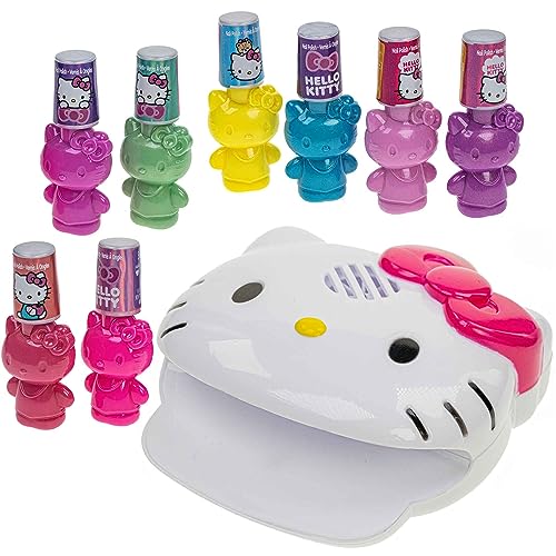 Townley Girl Hello Kitty and Friends 8 Pack Non-Toxic Peel-Off Shimmer and Opaque, Water-Based Safe Nail Polish Set with Nail Dryer for Kids, AA Townley Girl