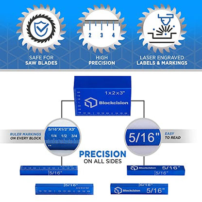 Blockcision Setup Blocks Woodworking Tools - 16-Piece Gauge Block Set with Precision Ruler-Marked Bars, Case, Carpenter Pencil & Square - Aluminum - WoodArtSupply