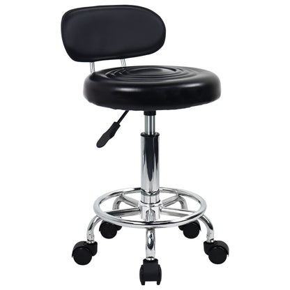 KKTONER PU Leather Modern Rolling Stool with Low Back Height Adjustable Work Salon Drafting Swivel Task Chair with Footrest (Black) - WoodArtSupply