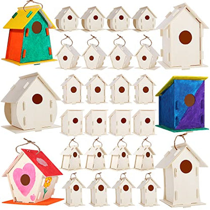 ILHSTY 18 Pack Large Paintable DIY Wooden Bird Houses Kits for Kids, Kids Crafts Wood Houses for Crafts Class Parties Birthday, DIY Crafts and Art - WoodArtSupply