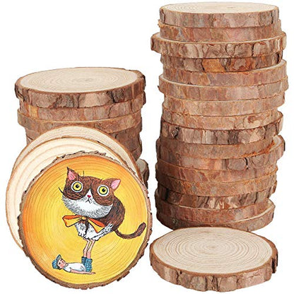 CertBuy 50 Pcs Natural Wood Slices 4 Inches, Undrilled Round Wood Tree Slices, Crafts Wooden Circles with Bark for Wedding Centerpiece, DIY Projects, - WoodArtSupply