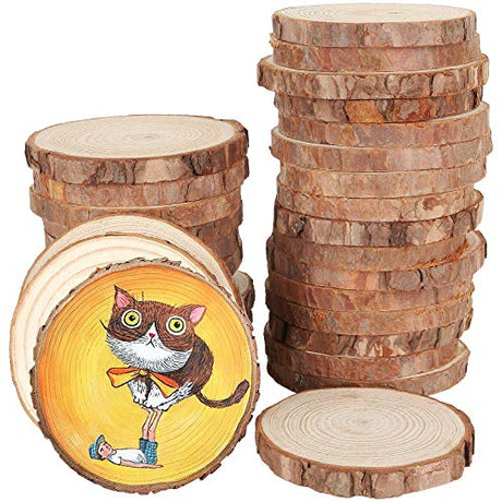 CertBuy 50 Pcs Natural Wood Slices 4 Inches, Undrilled Round Wood Tree Slices, Crafts Wooden Circles with Bark for Wedding Centerpiece, DIY Projects, CertBuy