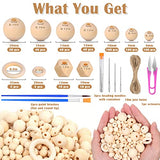 Wooden Beads for Crafts, 660 Pcs Natural Loose Wood Beads Rings Bulk Include Unfinished Beads with Holes, Smooth Wooden Ring, Polygon Spacer Beads Lucomb