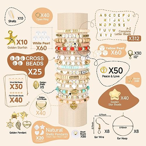 Pizooro Clay Beads 3 Boxes Bracelet Making Kit, 10500pcs Beads for Jewelry Making, Round Letter Beads with Charm and Elastic Strings, Friendship Pizooro