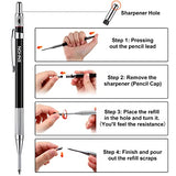 Enhon 2 MM Carpenter Pencils Set with 12 Marker Refills and Sharpener, Mechanical Carpenter Pencil Woodworking Marking Tool Solid Deep Hole Enhon