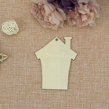 20pcs House Shaped Wood DIY Craft Cutouts Unfinished Wood with Ropes Home Wooden Embellishments Gift Tags Ornaments Decoration JANOU