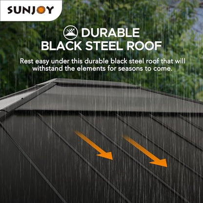 Sunjoy Hardtop Gazebo 13 x 15 ft. Upgrade Cedar Framed Wood Gazebo, Outdoor Patio Gazebo with Black Steel and Polycarbonate Hip Roof and Ceiling