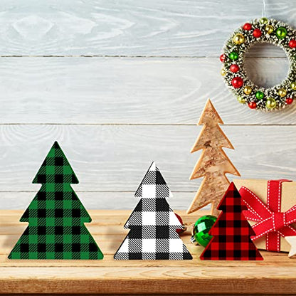 Whaline 6Pcs Christmas Tree Wooden Cutouts 3 Sizes Unfinished Xmas Tree Table Wooden Signs Farmhouse DIY Tiered Tray Decor for Christmas Home Kitchen