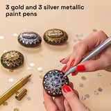 Metallic Acrylic Paint Pens for Rock Painting, Stone, Ceramic, Glass, Wood, Fabric, Canvas, Metal, Scrapbooking (6 Pack) Set of 3 Gold & 3 Silver ARTISTRO