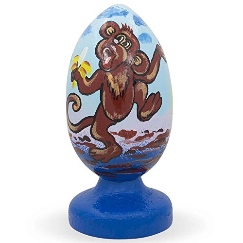 BestPysanky Monkey Eating Bananas Wooden Figurine Unfinished Easter Egg DIY Craft BestPysanky
