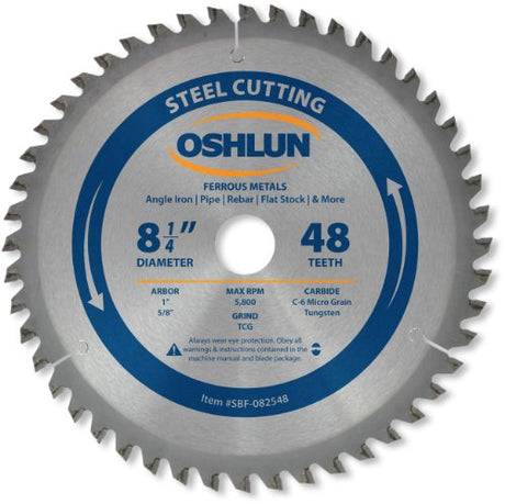 Oshlun SBF-082548 8-1/4-Inch 48 Tooth TCG Saw Blade with 1-Inch Arbor (5/8-Inch Bushing) for Mild Steel and Ferrous Metals OSHLUN