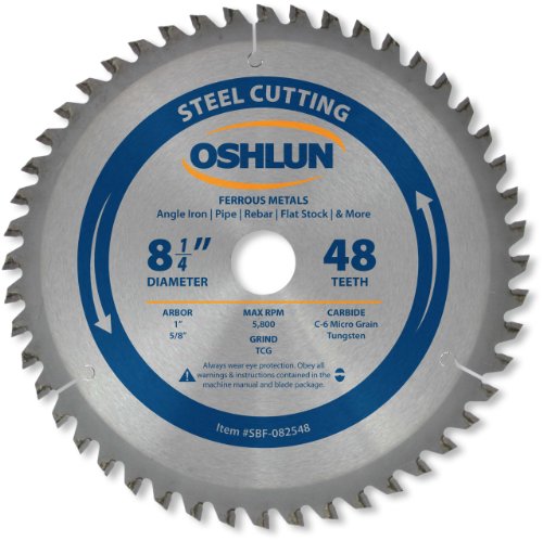 Oshlun SBF-082548 8-1/4-Inch 48 Tooth TCG Saw Blade with 1-Inch Arbor (5/8-Inch Bushing) for Mild Steel and Ferrous Metals - WoodArtSupply