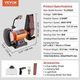 VEVOR 8 Inch Bench Grinder with 2 x28 Inch Belt Sander Combo, Bench Grinder Sander with 2.5A Induction Motor for Metalworking Sharpening Grinding VEVOR