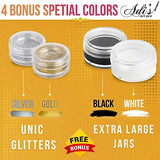Face Paint Kit for Kids - 58 pcs. Set with Water Based - Quick Dry - Non-Toxic Sensitive Skin Paints - Glitters - Sponge Applicators - Professional ADIS&GUYS ART SUPPLY