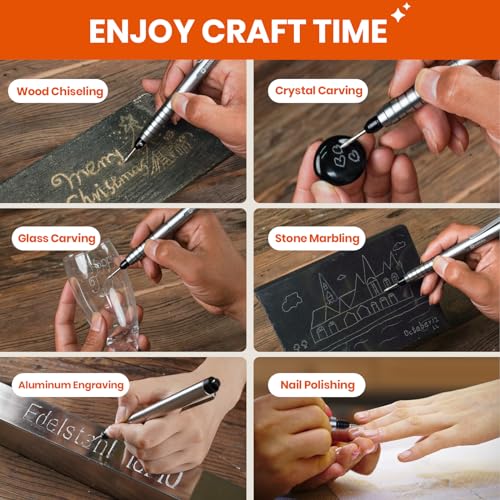 HARDELL Engraving Pen for DIY, Rechargeable Mini Engraver Pen with 10 Rotating Grinding Heads, Cordless Portable Electric Micro Engraving Pen for - WoodArtSupply