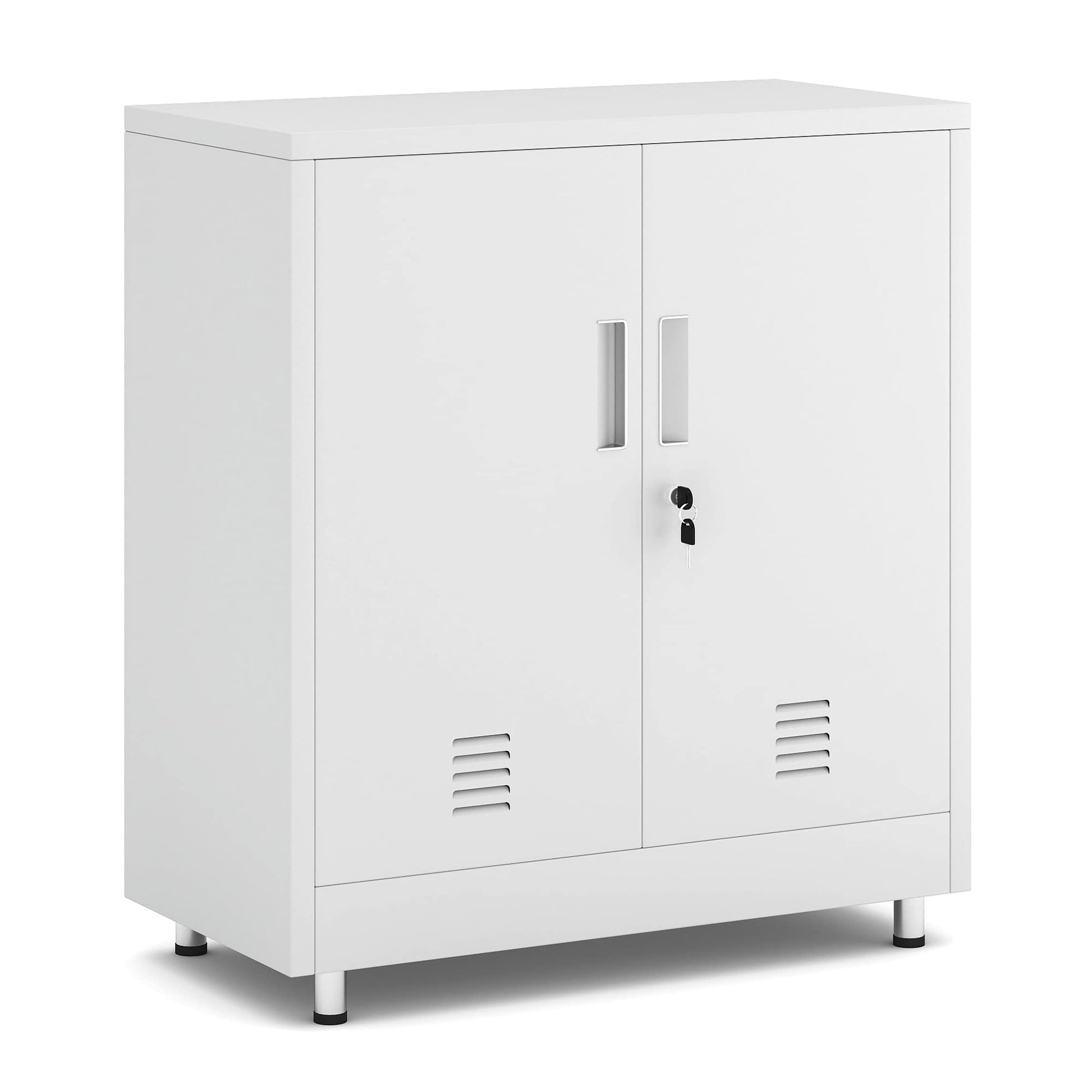 JINGUR Metal Storage Cabinet with Locking Doors and Adjustable Shelf, Small Lockable Sideboard Buffet Cabinet for Home Office Hallway Entryway Living - WoodArtSupply