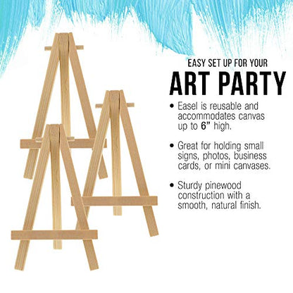 U.S. Art Supply 8" High Small Natural Wood Display Easel (Pack of 6), A-Frame Artist Painting Party Tripod Mini Easel - Tabletop Holder Stand for