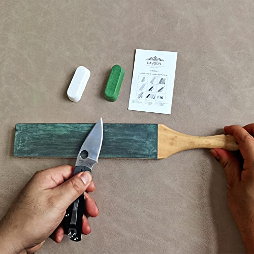 LAVODA Leather Strop for Knife Sharpening with Polishing Compound Paddle Strop Double-sided Strop Kit 14" x 2" Knife Stropping Block for Honing LAVODA
