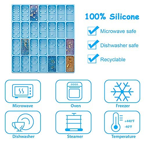 Domino Mold for Epoxy Resin Candy Molds Clay Dominoes 28 Cavities Silicone Pendant Cake Jewelry Making Tool (Blue,125 Gram) Patelai