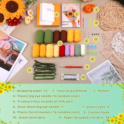 Iuuidu Crochet Kit for Beginners, Sunflower Beginners Crochet Kit, Crochet Flower Bouquet Kit, Knitting Starter Kit for Adults with Step-by-Step