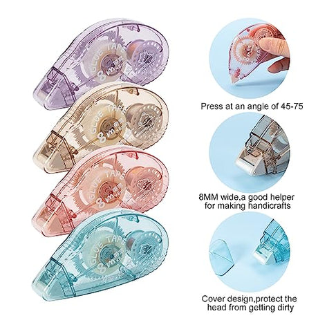 4 Pack Double Sided Tape Roller, Scrapbook Supplies, Glue Tape Roller for Crafts, Double-Sided Adhesive Tape Runner for scrapbooking, Home School HUIRUSO